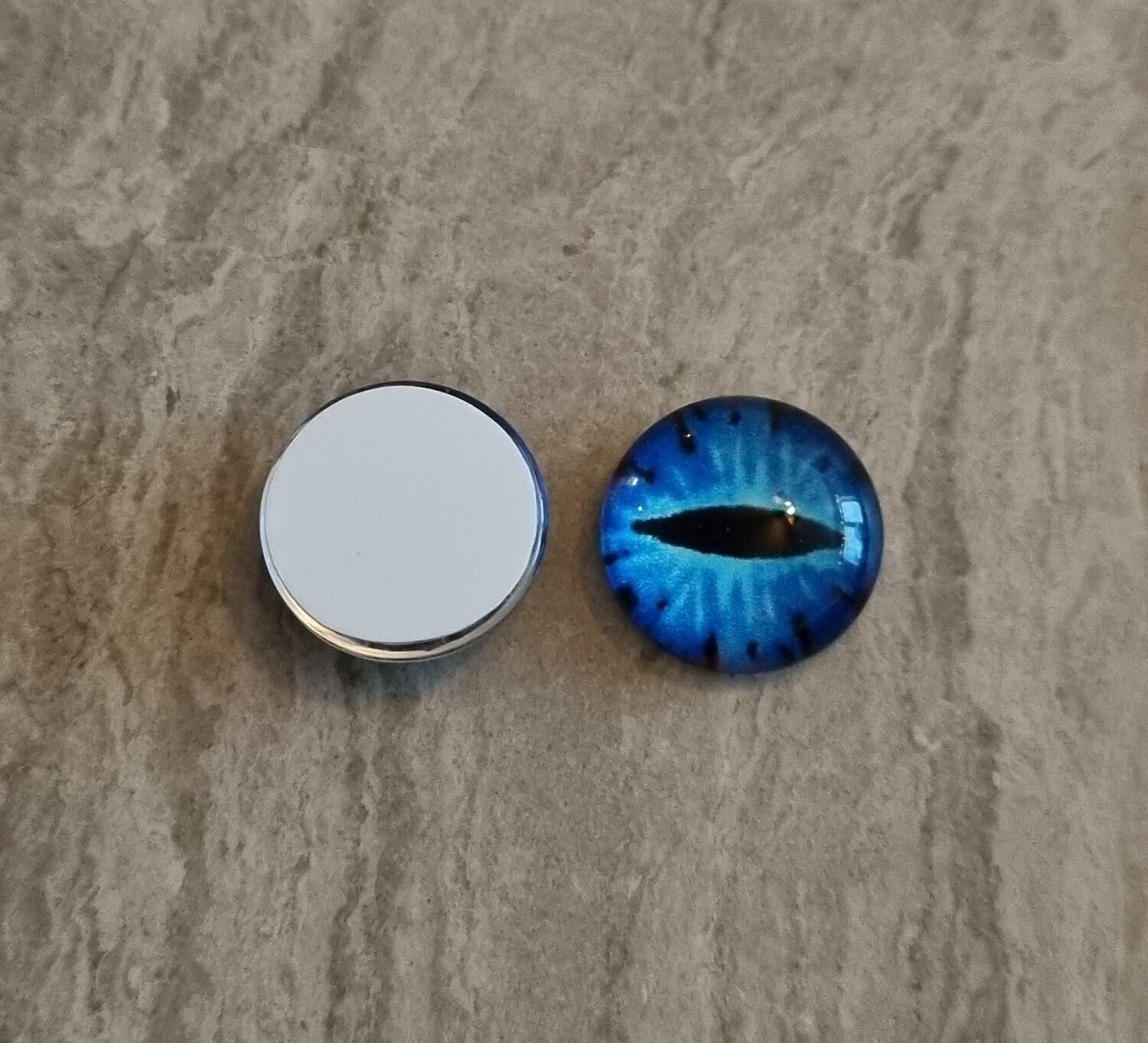 2 st drakögon kattögon i glas, glasinfattningar, cabochoner (12 mm)
