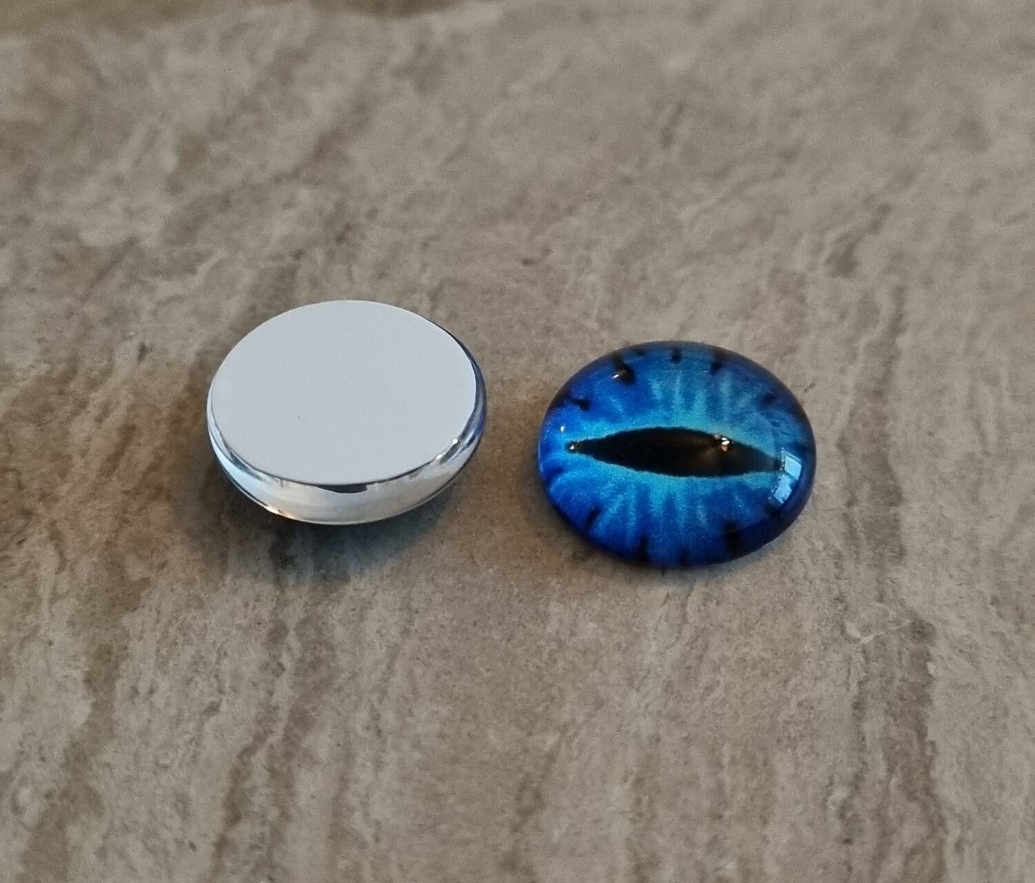 2 st drakögon kattögon i glas, glasinfattningar, cabochoner (12 mm)