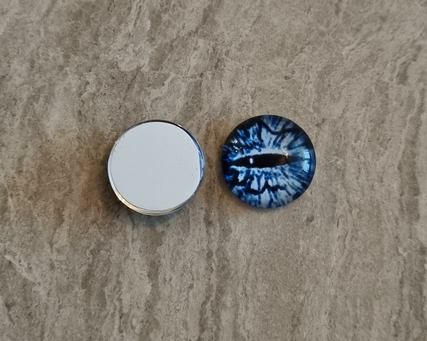 2 st drakögon kattögon i glas, glasinfattningar, cabochoner (12 mm)