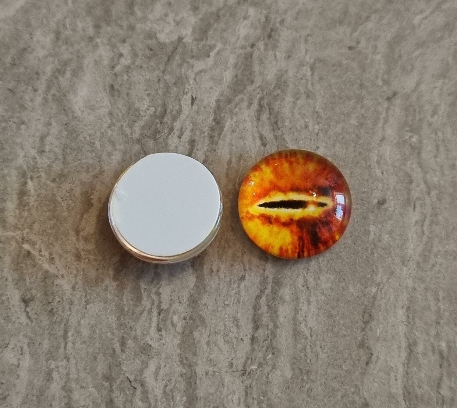 2 st drakögon kattögon i glas, glasinfattningar, cabochoner (12 mm)