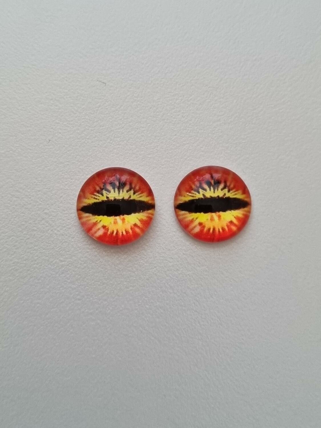 2 st drakögon kattögon i glas, glasinfattningar, cabochoner (12 mm)