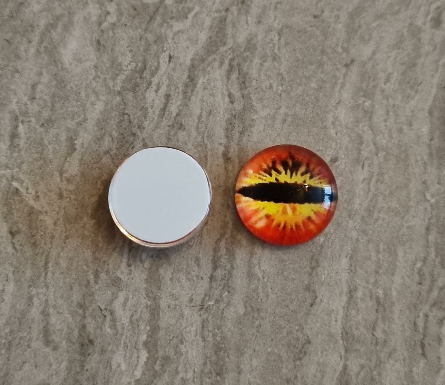 2 st drakögon kattögon i glas, glasinfattningar, cabochoner (12 mm)