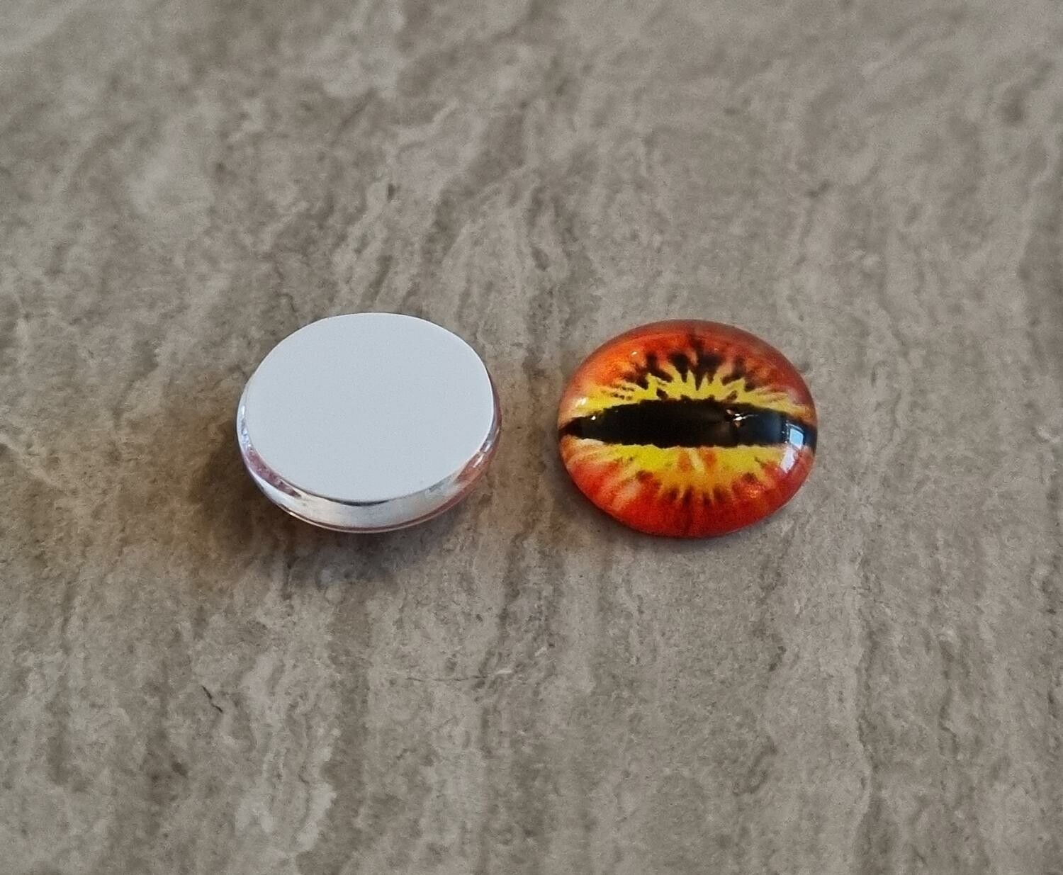 2 st drakögon kattögon i glas, glasinfattningar, cabochoner (12 mm)