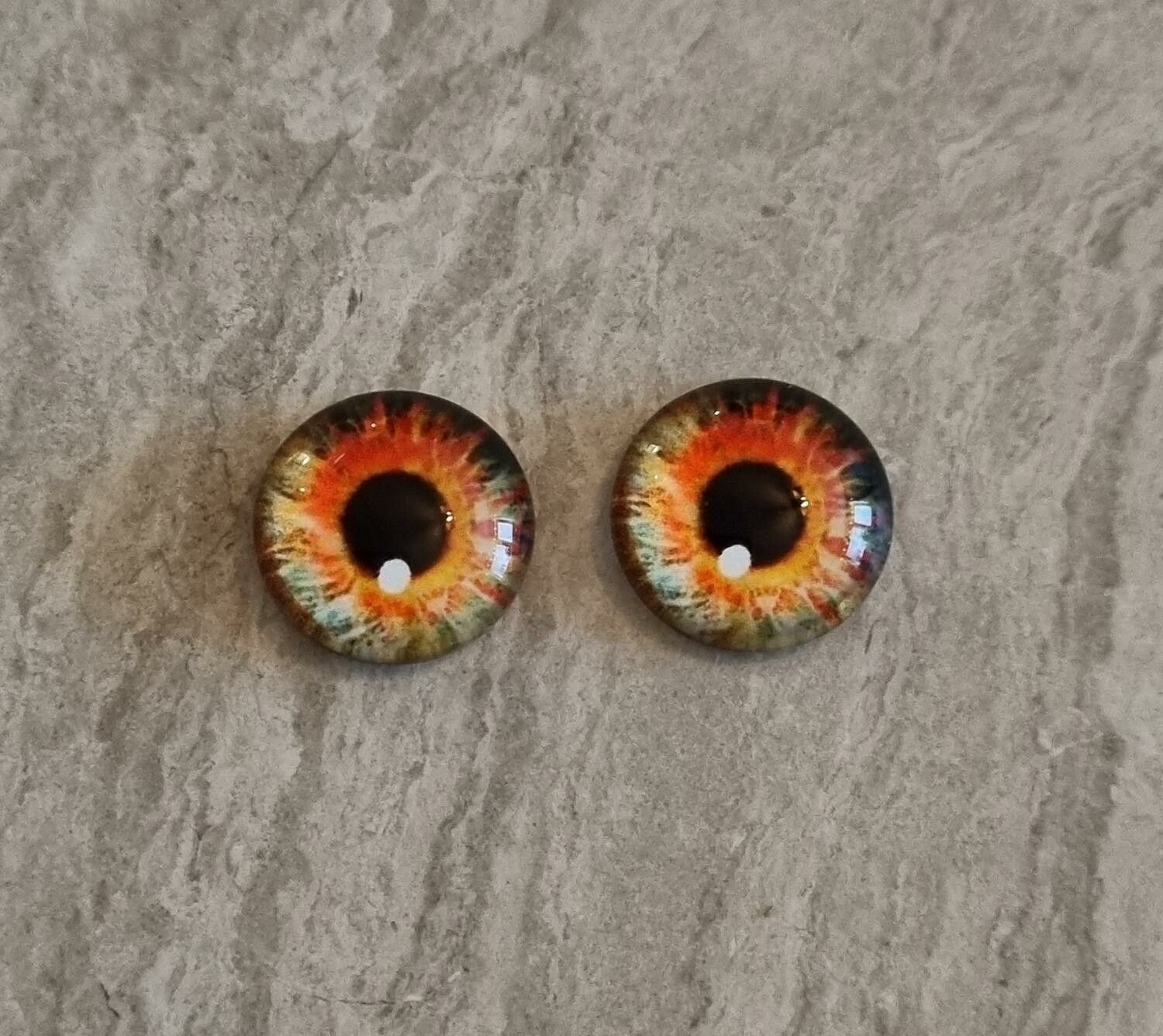 2 st drakögon kattögon i glas, glasinfattningar, cabochoner (12 mm)