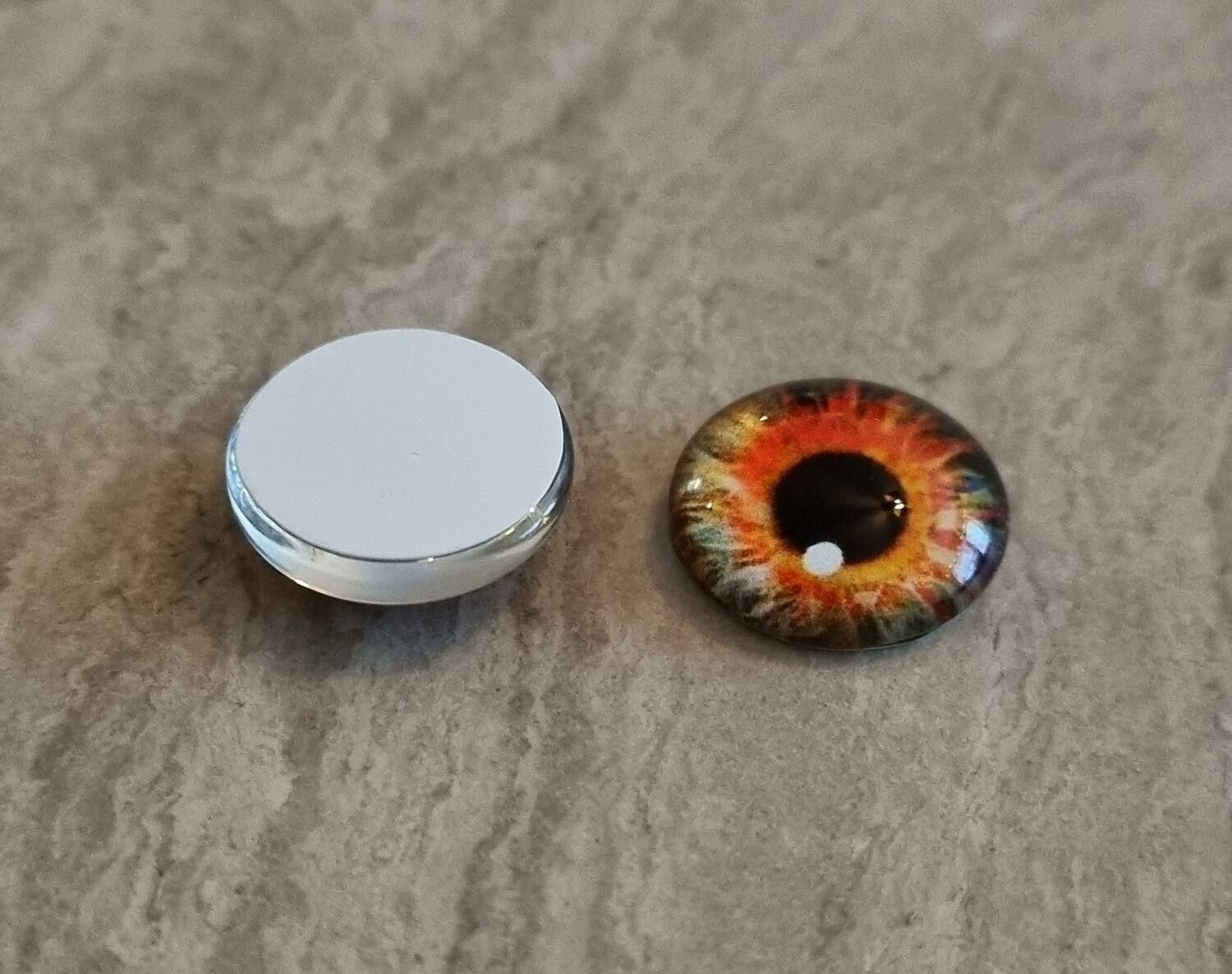 2 st drakögon kattögon i glas, glasinfattningar, cabochoner (12 mm)