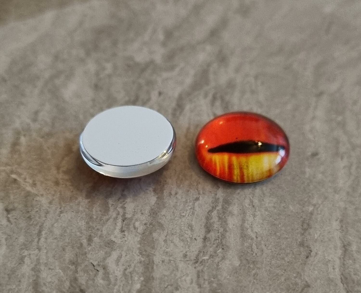 2 st drakögon kattögon i glas, glasinfattningar, cabochoner (12 mm)