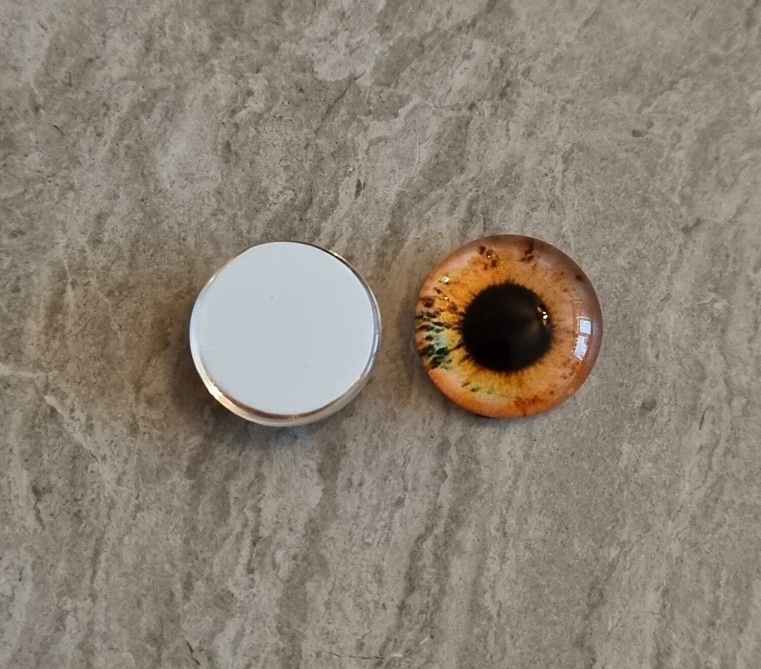2 st drakögon kattögon i glas, glasinfattningar, cabochoner (12 mm)