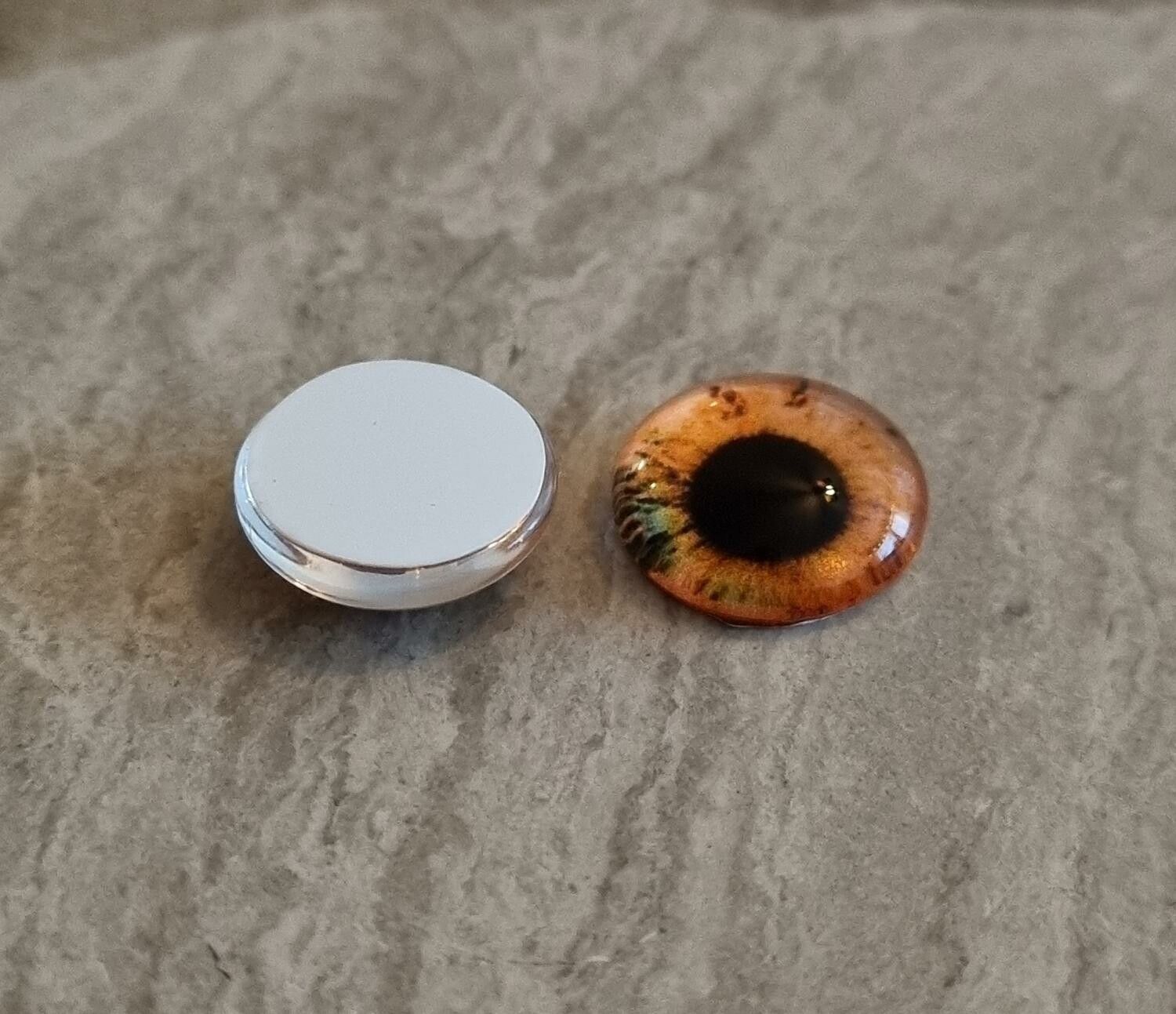2 st drakögon kattögon i glas, glasinfattningar, cabochoner (12 mm)