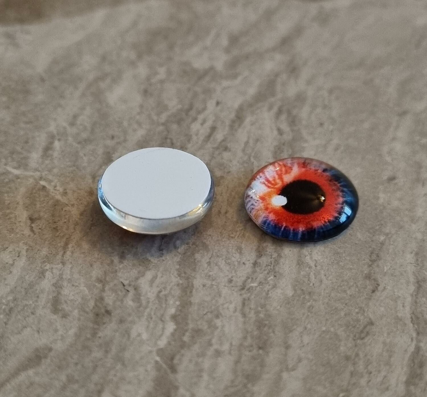 2 st drakögon kattögon i glas, glasinfattningar, cabochoner (12 mm)