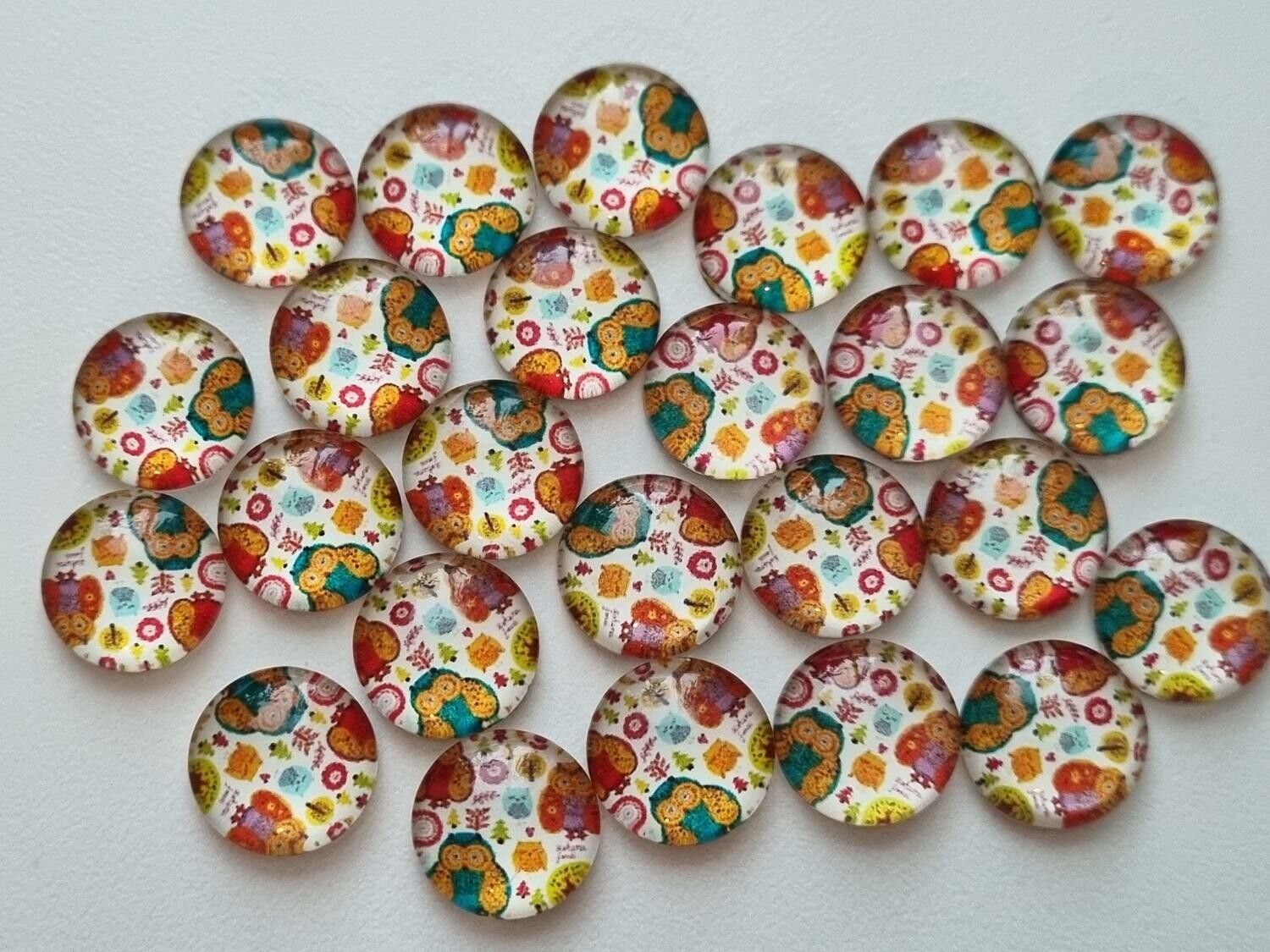 Flatbacks / cabochon i glas Ugglor. Flatbacks uggla (10 st)