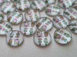 Flatbacks / cabochoner i glas Ugglor. Flatbacks uggla (10 st)