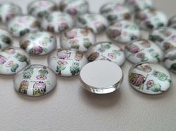 Flatbacks / cabochoner i glas Ugglor. Flatbacks uggla (10 st)