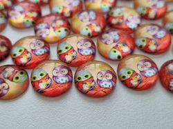 Flatbacks / cabochoner i glas Ugglor. Flatbacks uggla (10 st)