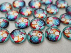 Flatbacks / cabochoner i glas Ugglor. Flatbacks uggla (10 st)