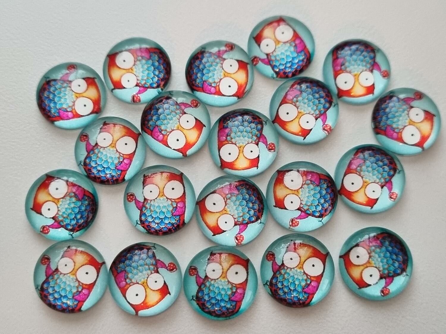 Flatbacks / cabochoner i glas Ugglor. Flatbacks uggla (10 st)