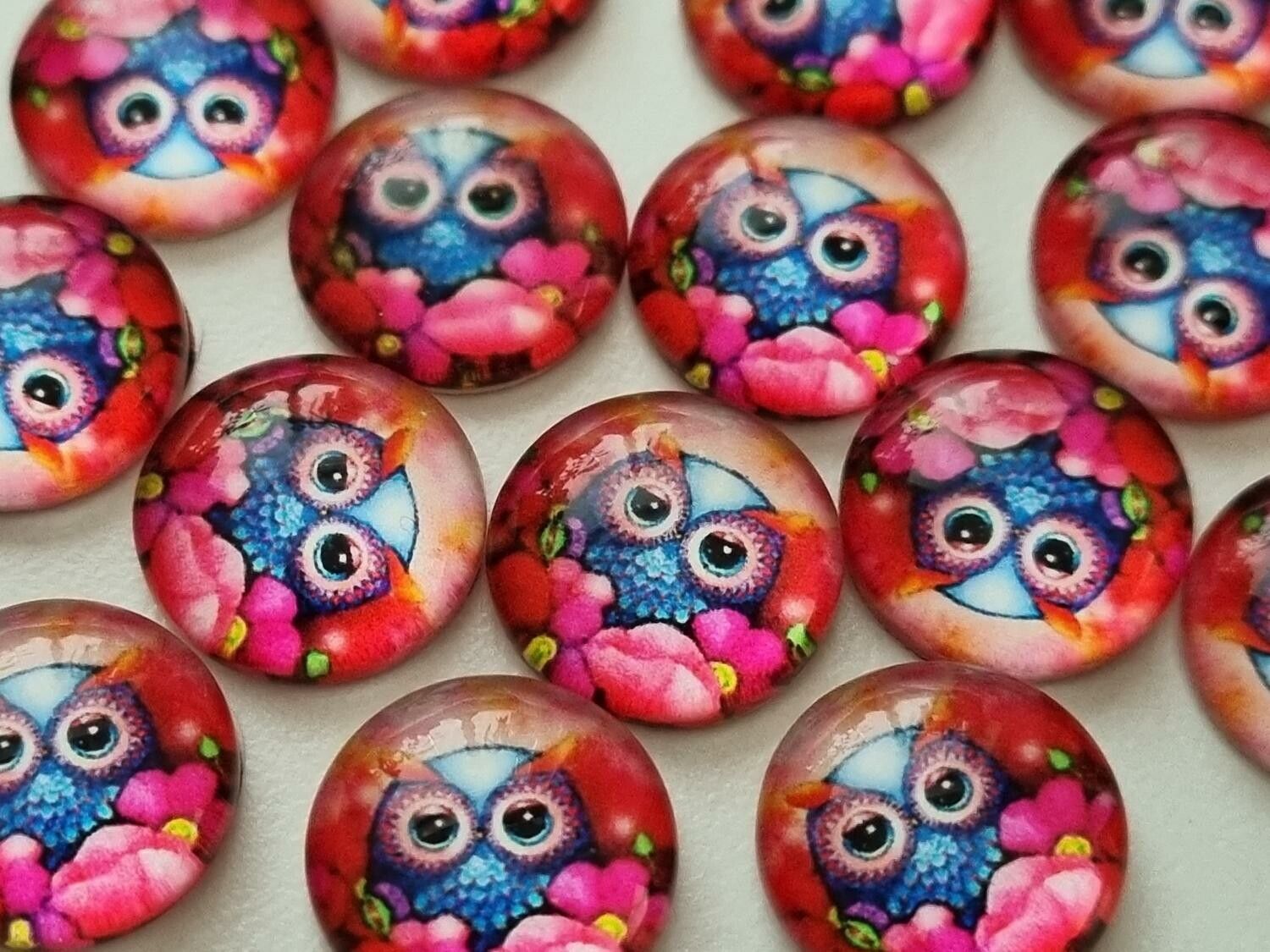 Flatbacks / cabochoner i glas Ugglor. Flatbacks uggla (10 st)