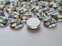 Flatbacks / cabochoner i glas Ugglor. Flatbacks uggla (10 st)
