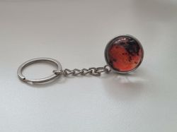 Nyckelring galax planet i rostfritt stål - Röd