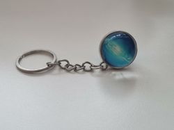 Nyckelring galax planet i rostfritt stål - Blå