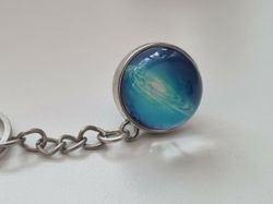 Nyckelring galax planet i rostfritt stål - Blå
