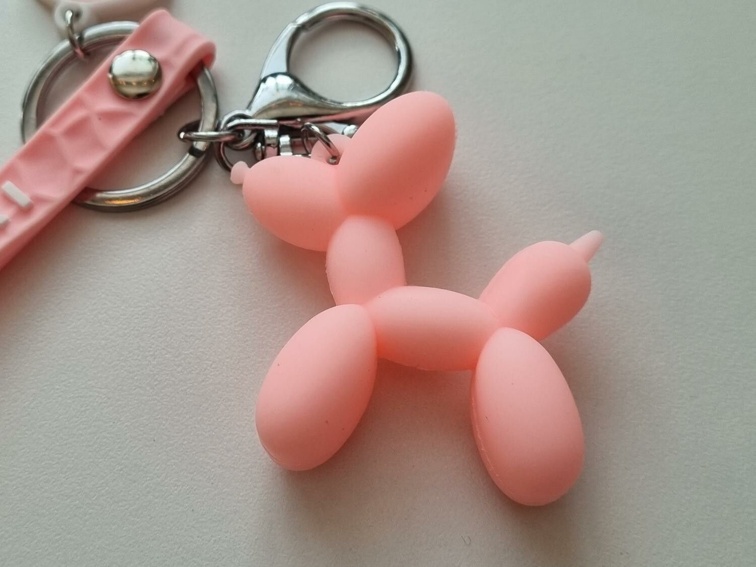 Nyckelring Ballonghund, hund ballong i silikon - Rosa