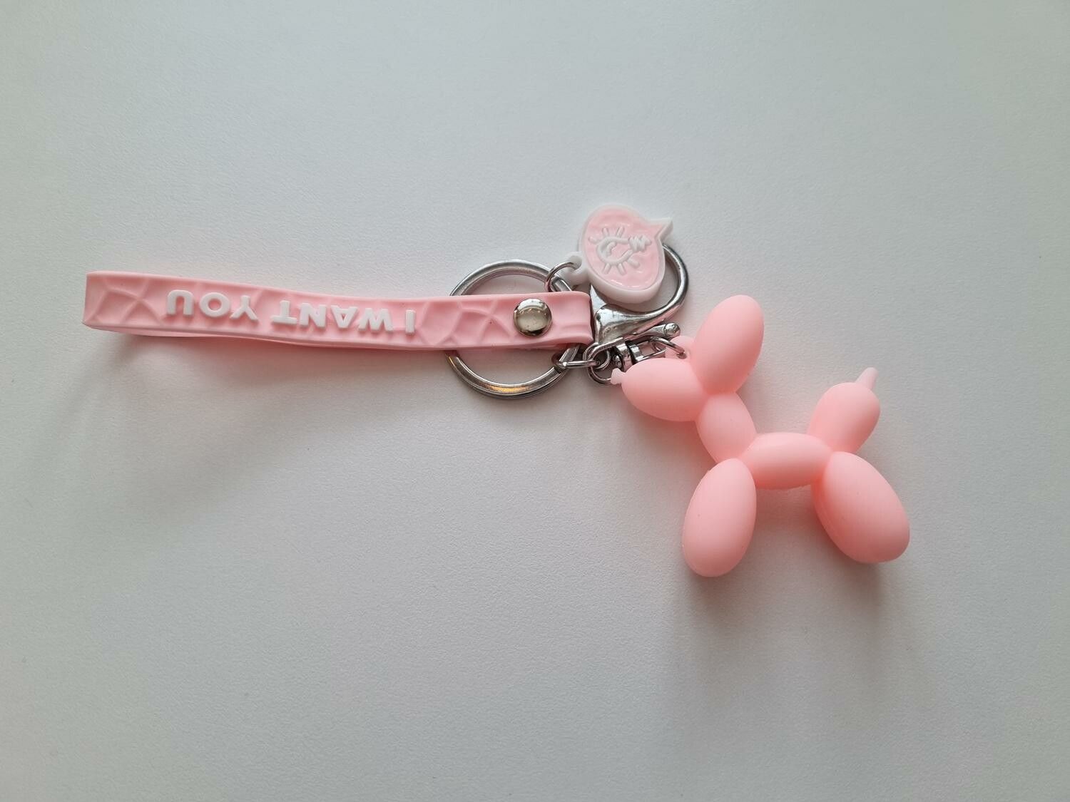 Nyckelring Ballonghund, hund ballong i silikon - Rosa