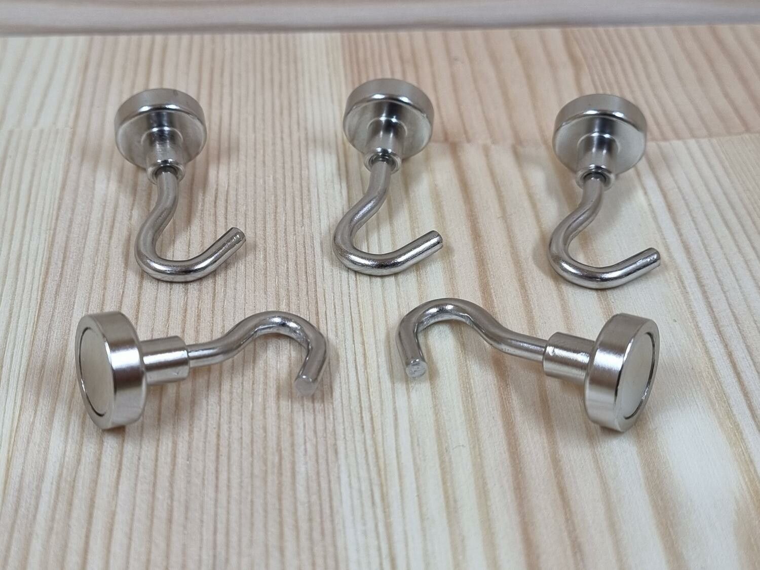 5 st Krokar, Neodymium magneter, magnetisk krok (ca 1,5 kg lyftkraft)