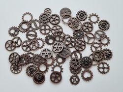 50 st kugghjul i steampunk, kuggar, gears minikugghjul (kopparfärgade)