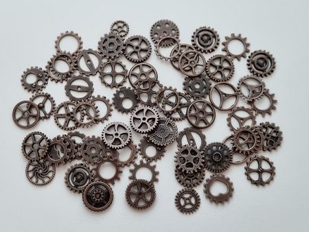 50 st kugghjul i steampunk, kuggar, gears minikugghjul (kopparfärgade)
