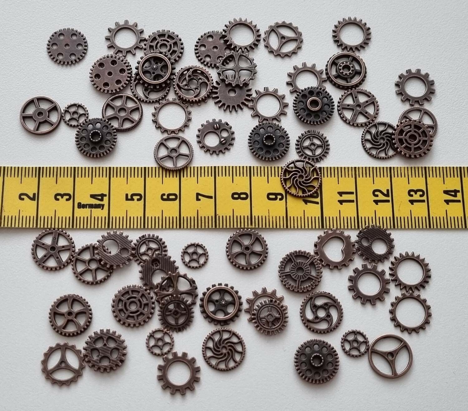 50 st kugghjul i steampunk, kuggar, gears minikugghjul (kopparfärgade)