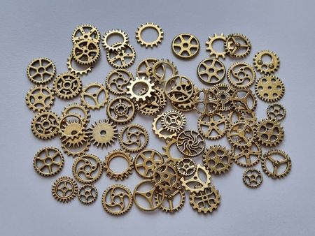 50 st kugghjul i steampunk, kuggar, gears minikugghjul (antikguldfärgade)