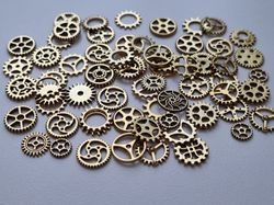 50 st kugghjul i steampunk, kuggar, gears minikugghjul (antikguldfärgade)