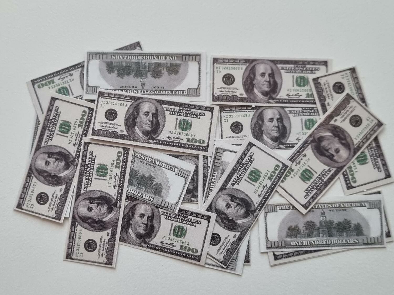 20 st miniatyrer - Sedlar Leksakspengar, Låtsaspengar - 100 dollar