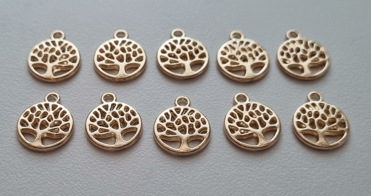 10 st fina träd berlocker charms (guldfärgade)