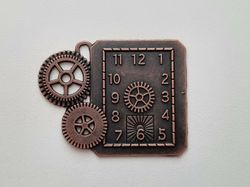Stor berlock i steampunk, kopparfärgad klockberlock