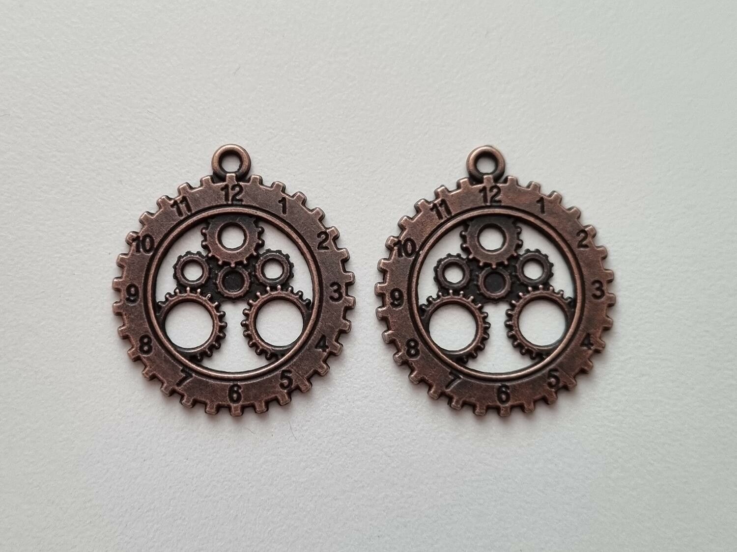 2 st Klockberlock i steampunk, kopparfärgat hänge klocka
