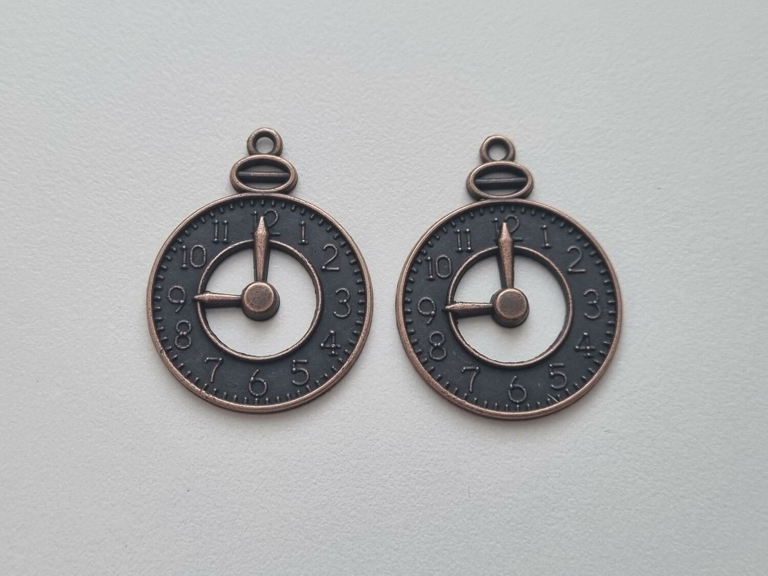 2 st Klockberlocker i steampunk, kopparfärgad charm klocka