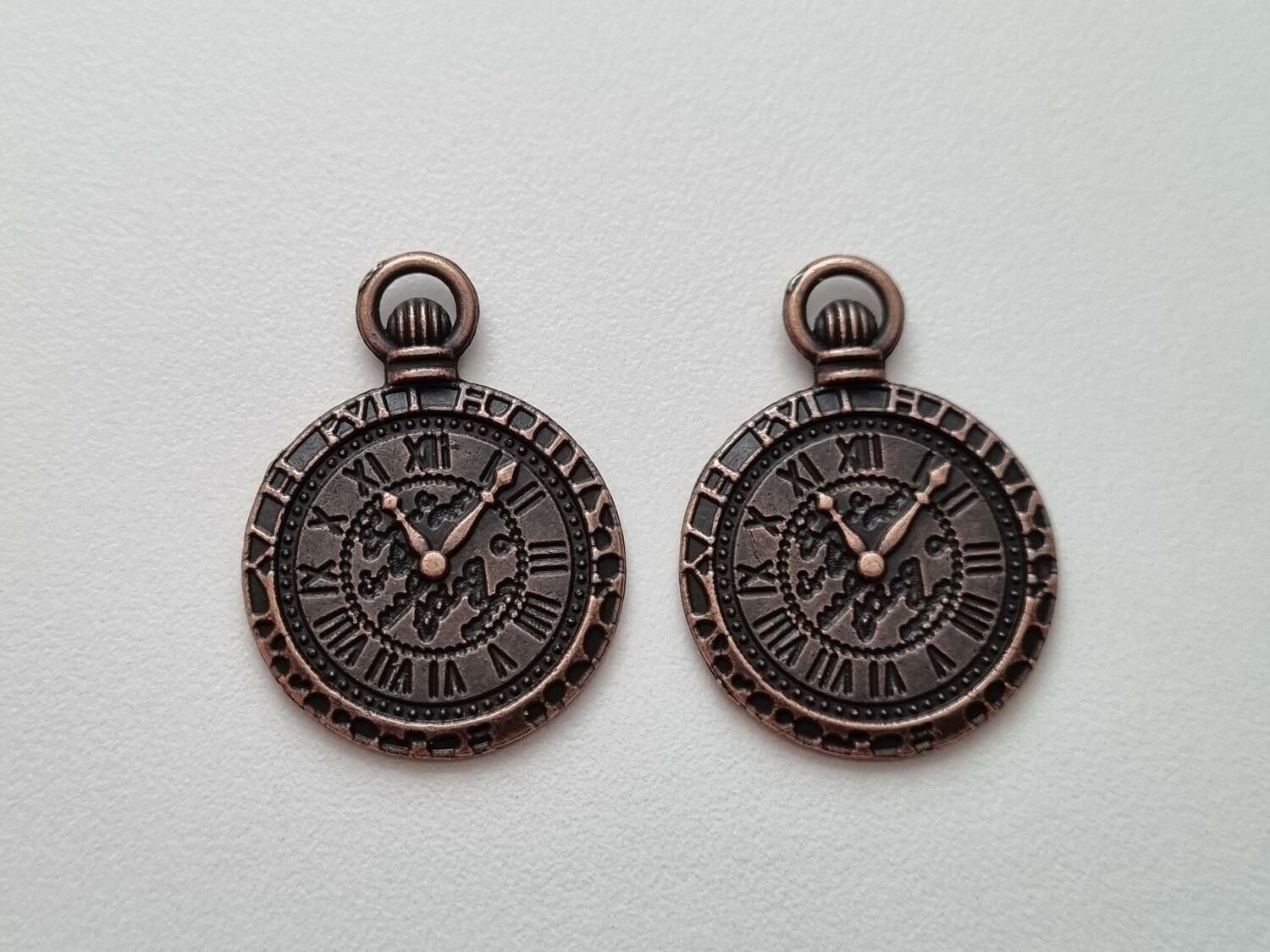 2 st Klockberlock i steampunk, kopparfärgad charm klocka