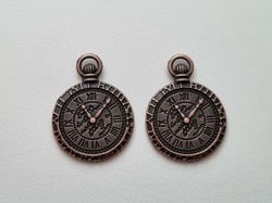 2 st Klockberlock i steampunk, kopparfärgad charm klocka