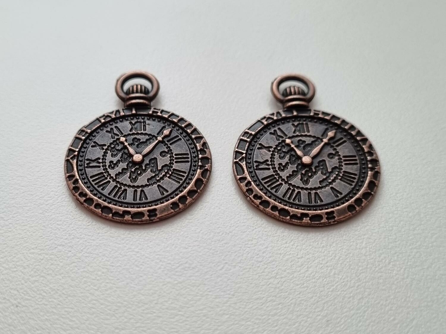 2 st Klockberlock i steampunk, kopparfärgad charm klocka