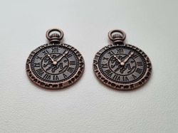 2 st Klockberlock i steampunk, kopparfärgad charm klocka
