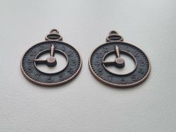 2 st Klockberlocker i steampunk, kopparfärgad charm klocka