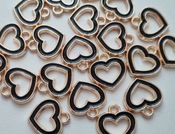 2 st berlocker charms - Hjärtan (svarta)
