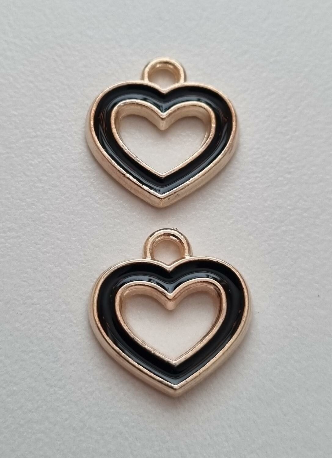 2 st berlocker charms - Hjärtan (svarta)