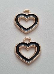 2 st berlocker charms - Hjärtan (svarta)