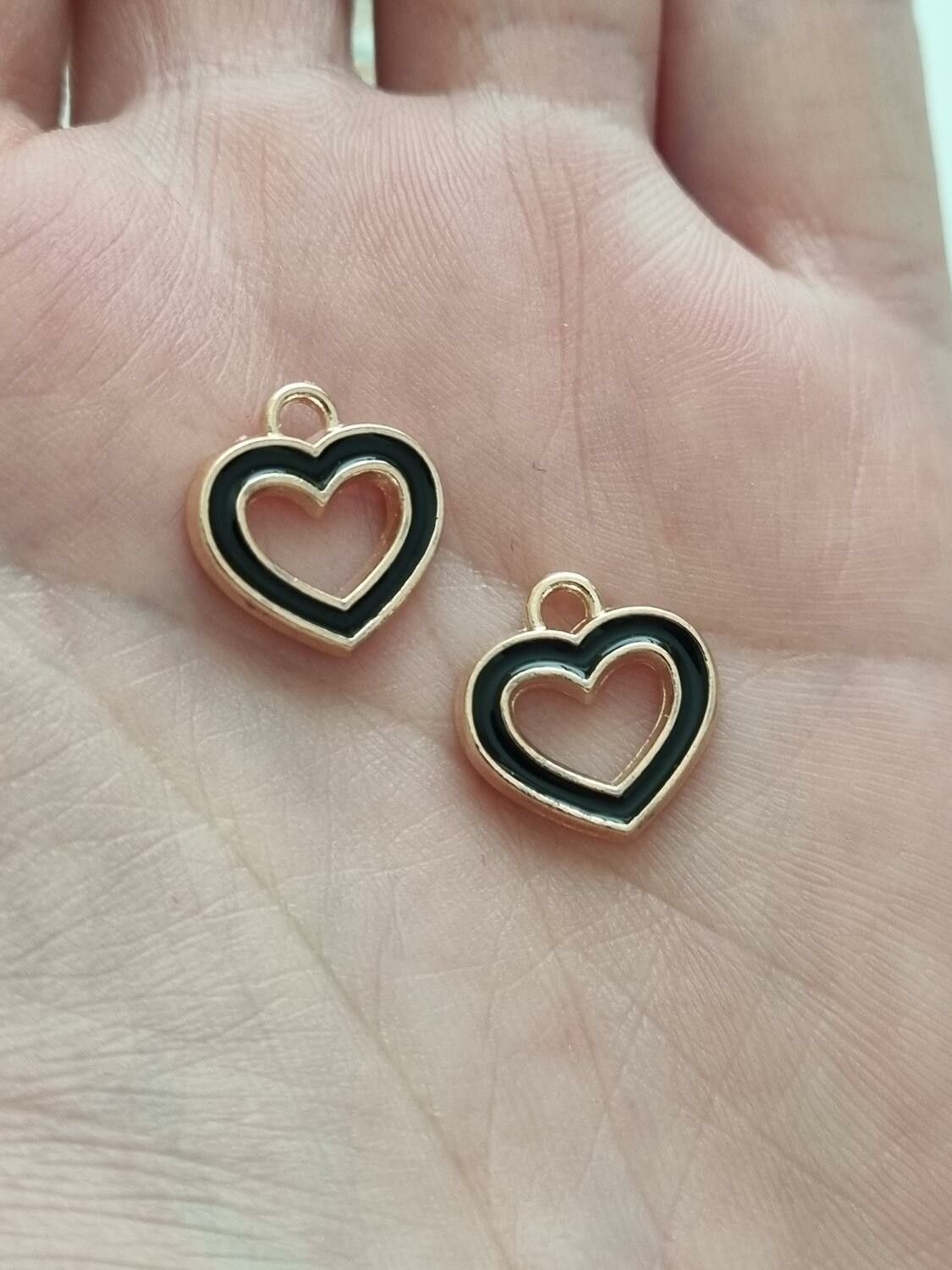 2 st berlocker charms - Hjärtan (svarta)
