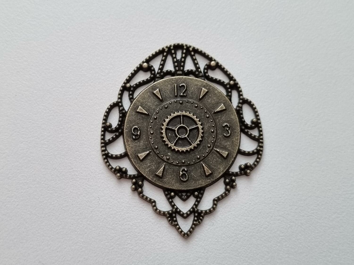 Bronsfärgad berlock, klocka i steampunk, klockberlock
