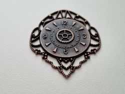 Berlock klocka i steampunk, klockberlock (kopparfärgad)