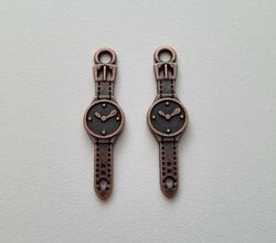 Berlock klockor med armband i steampunk, kopparfärgade klockberlocker