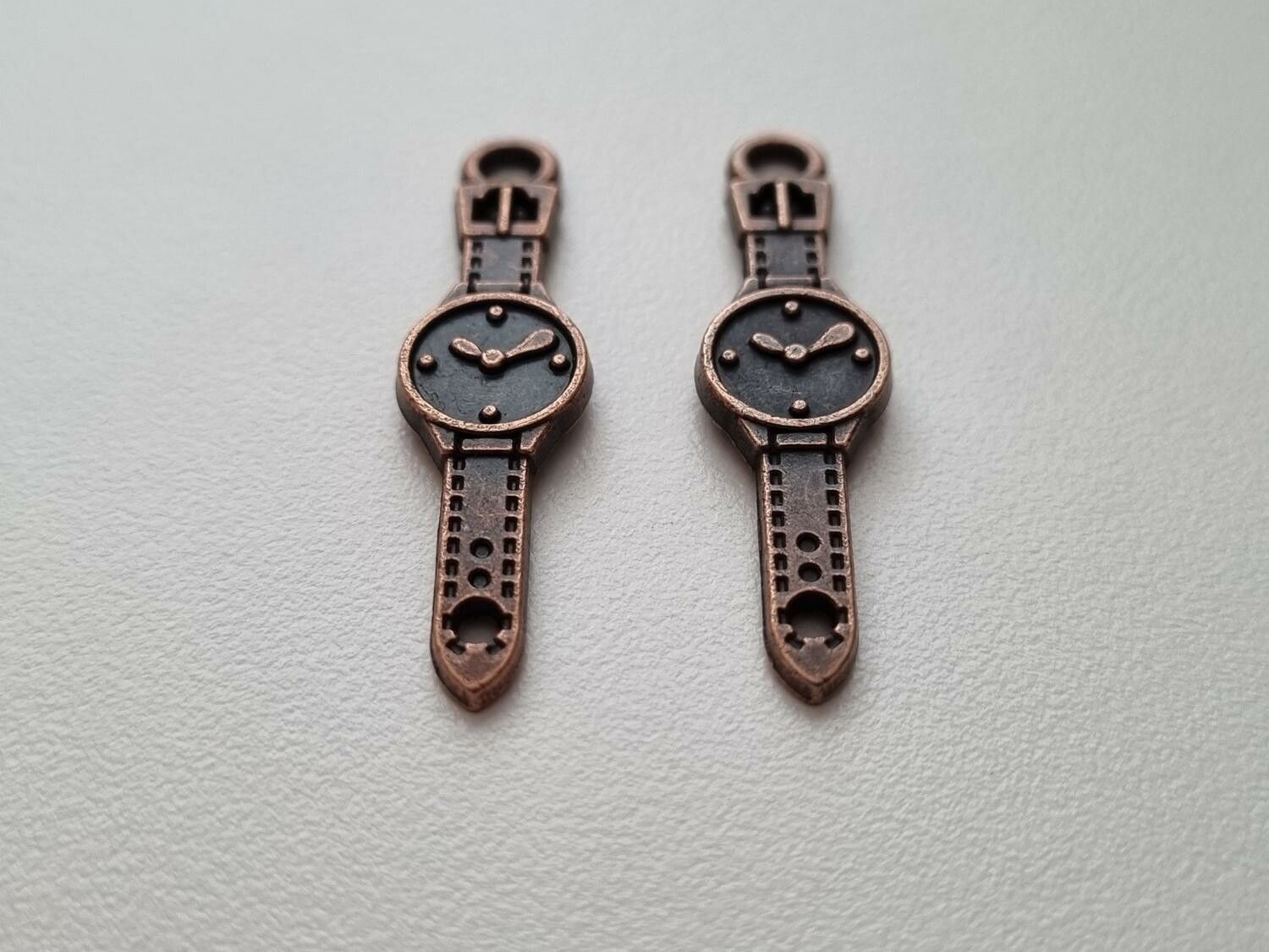 Berlock klockor med armband i steampunk, kopparfärgade klockberlocker